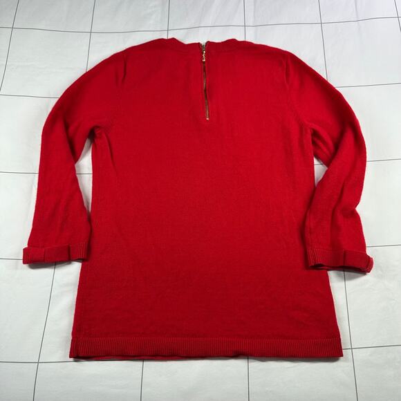 Kate Spade Sweater Womens Medium Red Bow 3/4 Sleeve Wool Cashmere Crew Fitted - Picture 2 of 9